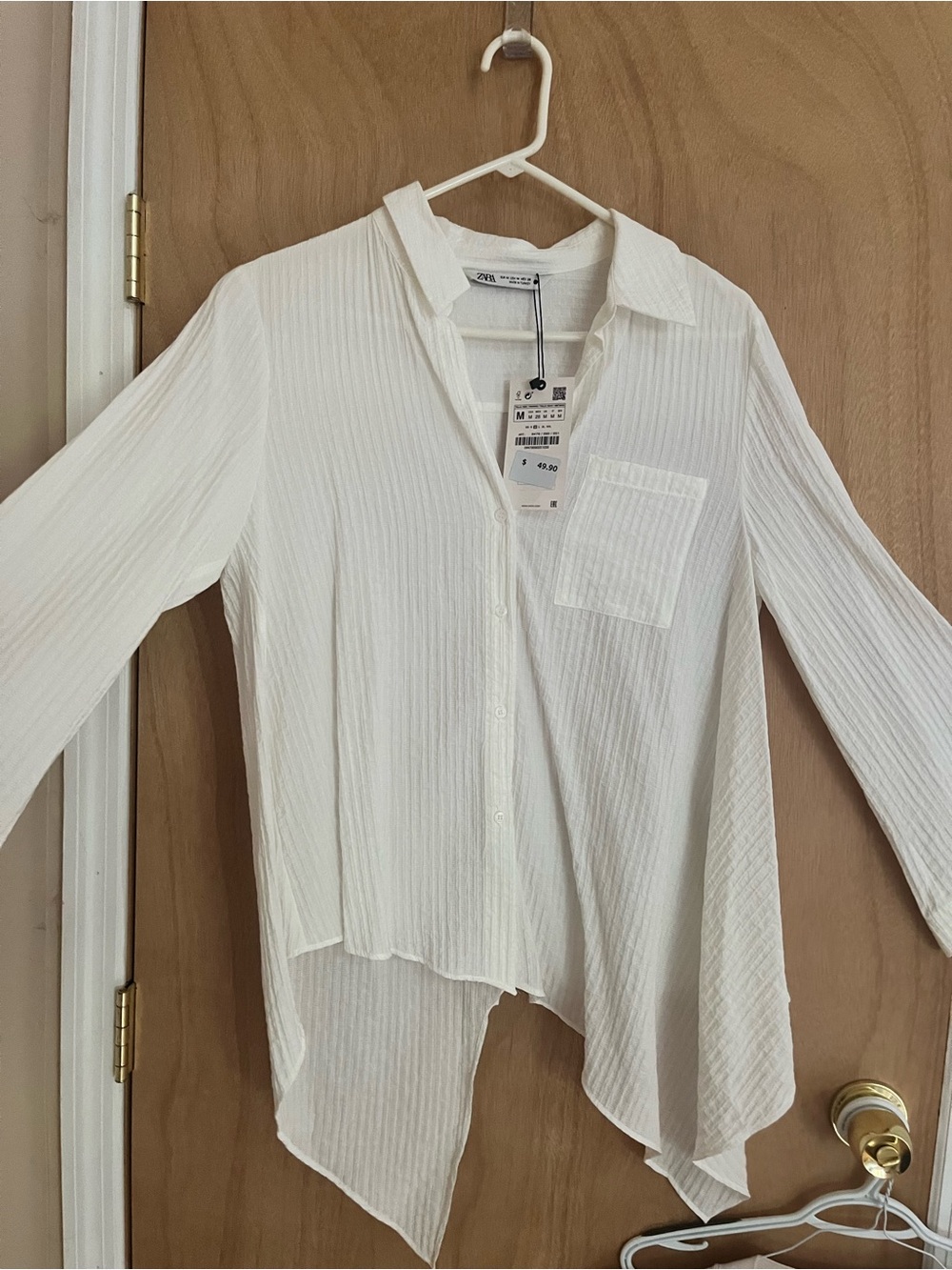 Zara Cream Ribbed Asymmetrical Button-Front Shirt - Picture 2 of 2